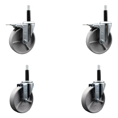Service Caster 5'' Semi Steel Swivel 3/4'' Expanding Stem Caster Set 2 Total Lock Brakes, 4PK SCC-EXTTL20S515-SSR-2-S-2-34